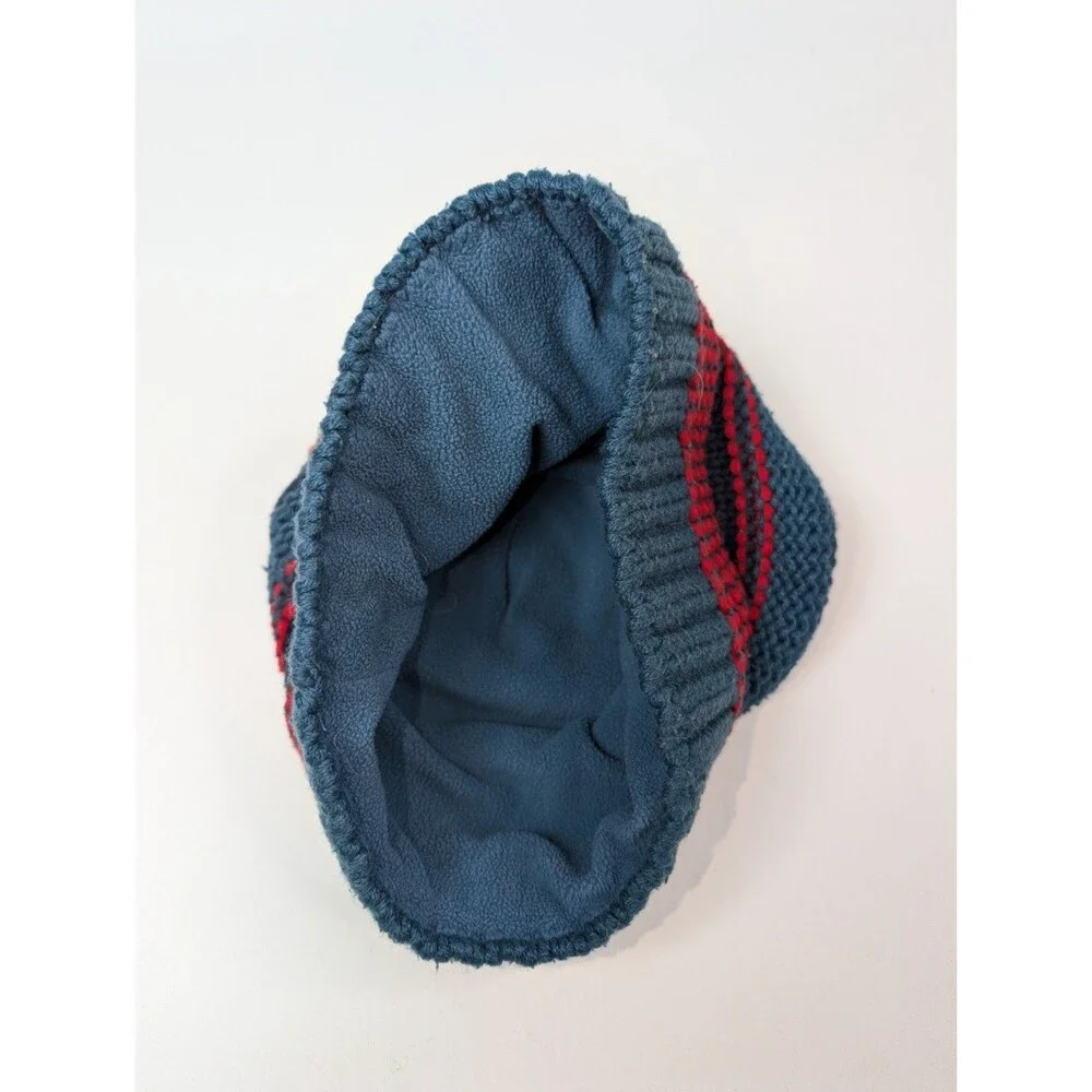 Columbia Knit Beanie Hat Blue Red Striped Fleece Lined Unisex Winter Cap